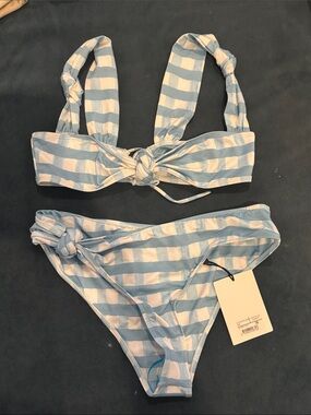 JACQUEMUS plaid blue bikini set